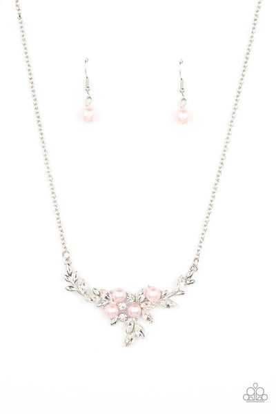 BECAUSE IM THE BRIDE - PINK PEARL WHITE RHINESTONE SILVER NECKLACE - PAPARAZZI