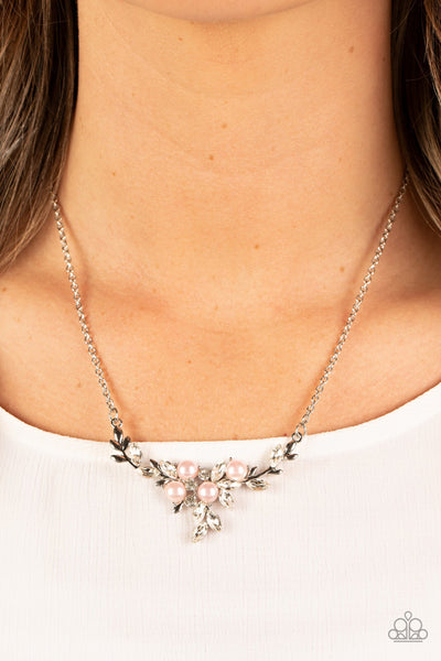 BECAUSE IM THE BRIDE - PINK PEARL WHITE RHINESTONE SILVER NECKLACE - PAPARAZZI