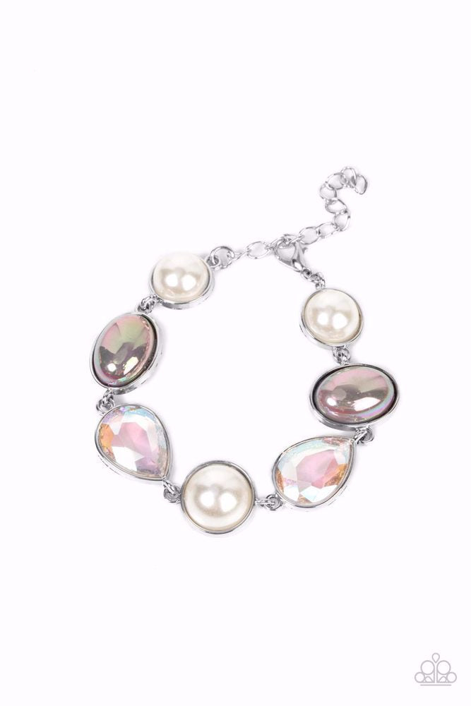 NOSTALGICALLY NAUTICAL - SILVER IRIDESCENT BEAD AND GEM SILVER BRACELET - PAPARAZZI