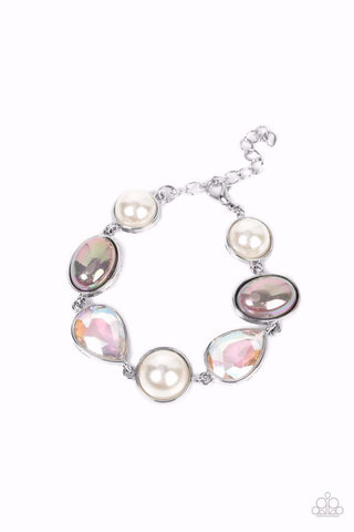 NOSTALGICALLY NAUTICAL - SILVER IRIDESCENT BEAD AND GEM SILVER BRACELET - PAPARAZZI