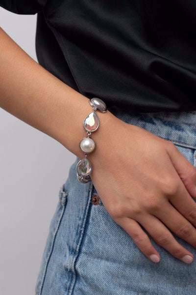 NOSTALGICALLY NAUTICAL - SILVER IRIDESCENT BEAD AND GEM SILVER BRACELET - PAPARAZZI