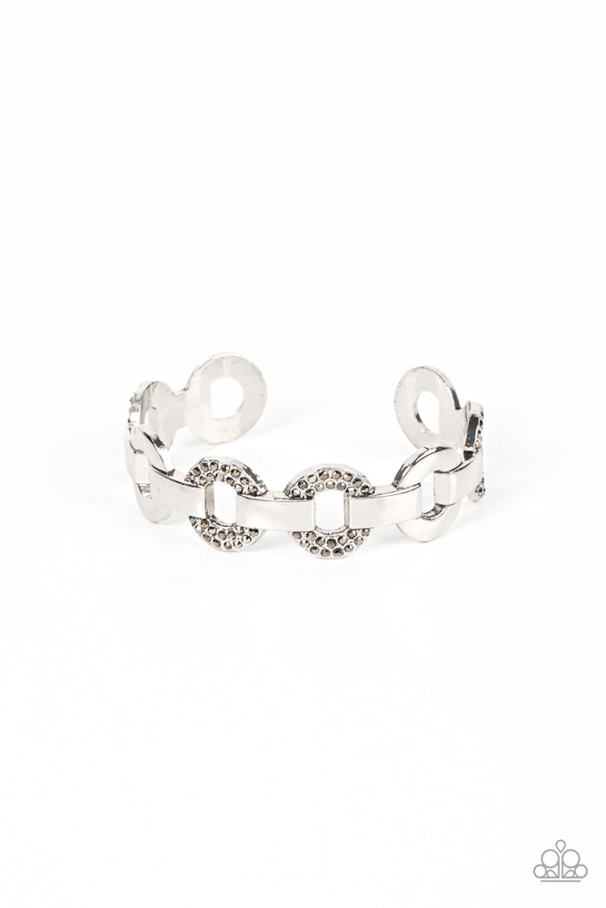 REVOLUTIONARY ROMANTIC - SILVER HEMATITE RHINESTONE CUFF BRACELET - PAPARAZZI