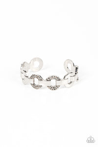 REVOLUTIONARY ROMANTIC - SILVER HEMATITE RHINESTONE CUFF BRACELET - PAPARAZZI