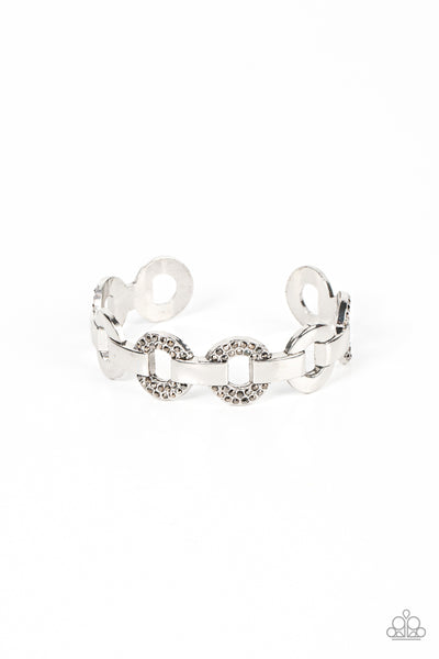 REVOLUTIONARY ROMANTIC - SILVER HEMATITE RHINESTONE CUFF BRACELET - PAPARAZZI