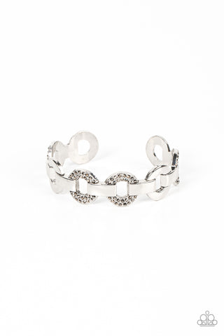 REVOLUTIONARY ROMANTIC - SILVER HEMATITE RHINESTONE CUFF BRACELET - PAPARAZZI