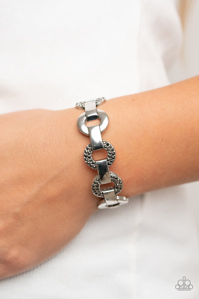 REVOLUTIONARY ROMANTIC - SILVER HEMATITE RHINESTONE CUFF BRACELET - PAPARAZZI
