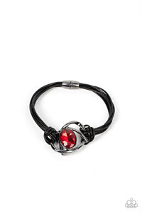 KEEP YOUR DISTANCE - RED GEM GUNMETAL BLACK CORD MAGNET BRACELET - PAPARAZZI