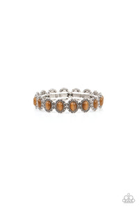 SWEET OBLIVION - BROWN CAT'S EYE SILVER STRETCHY BRACELET - PAPARAZZI