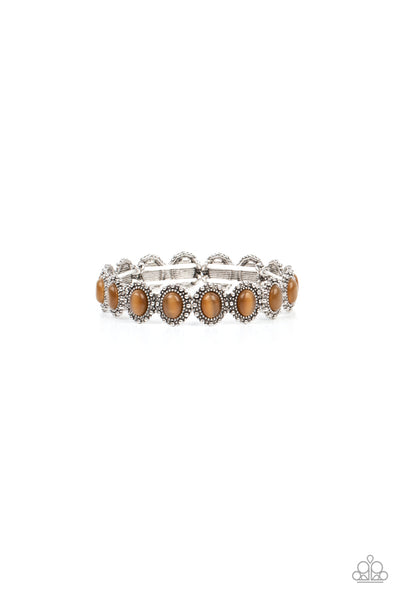 SWEET OBLIVION - BROWN CAT'S EYE SILVER STRETCHY BRACELET - PAPARAZZI