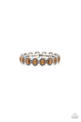 SWEET OBLIVION - BROWN CAT'S EYE SILVER STRETCHY BRACELET - PAPARAZZI