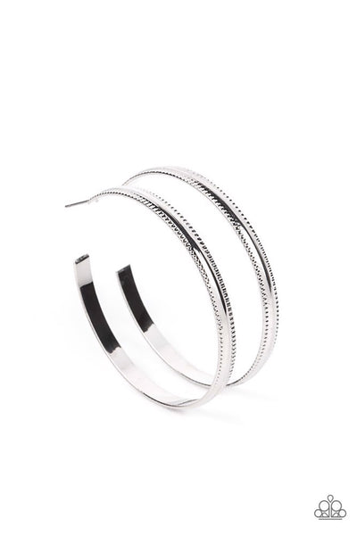 MONOCHROMATIC MAGNETISM - SILVER TEXTURED HOOP EARRINGS - PAPARAZZI