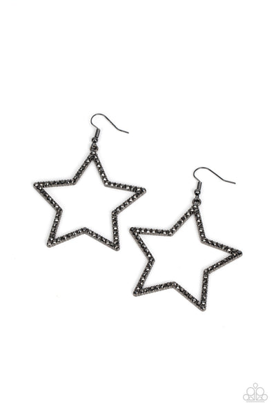 SUPERNOVA SPARKLE - BLACK HEMATITE GUNMETAL STAR EARRINGS - PAPARAZZI