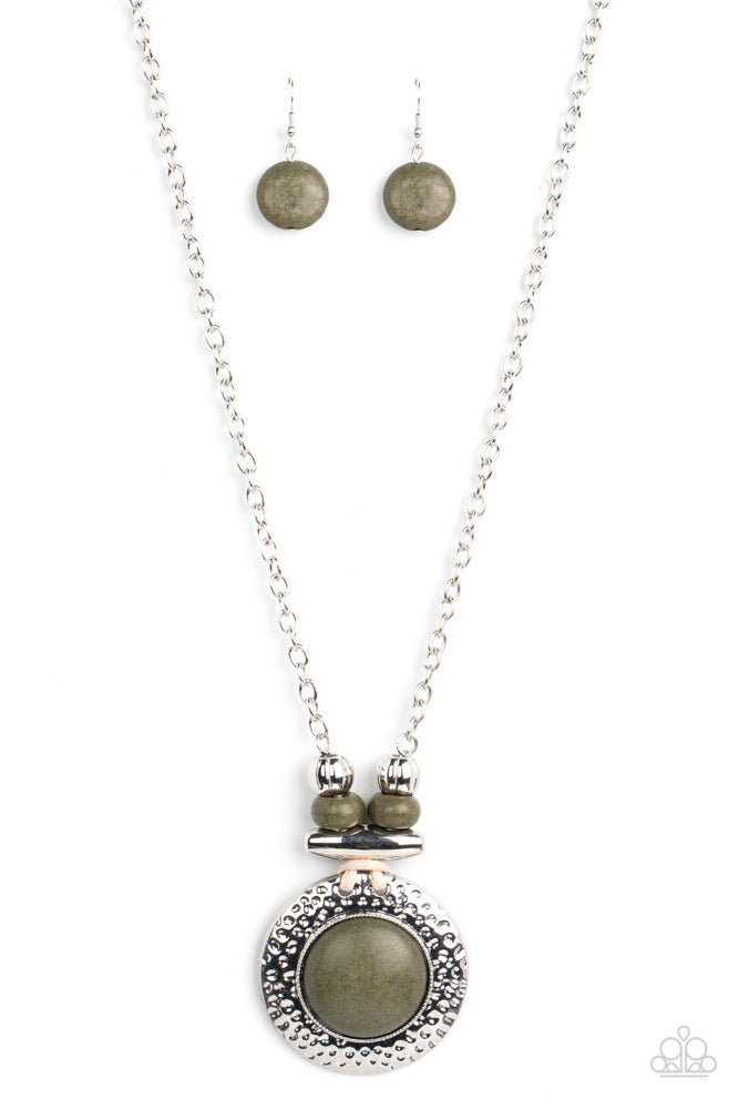 ARCHIPELAGO ARTISAN - GREEN STONE SILVER MEDALLION NECKLACE - PAPARAZZI
