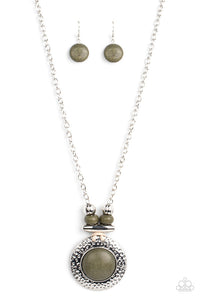 ARCHIPELAGO ARTISAN - GREEN STONE SILVER MEDALLION NECKLACE - PAPARAZZI