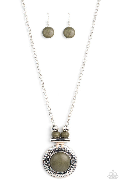 ARCHIPELAGO ARTISAN - GREEN STONE SILVER MEDALLION NECKLACE - PAPARAZZI