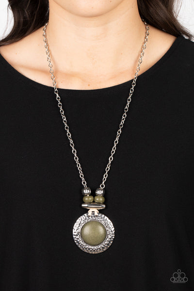 ARCHIPELAGO ARTISAN - GREEN STONE SILVER MEDALLION NECKLACE - PAPARAZZI