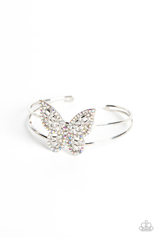 BUTTERFLY BELLA - MULTI IRIDESCENT SILVER CUFF BRACELET - PAPARAZZI