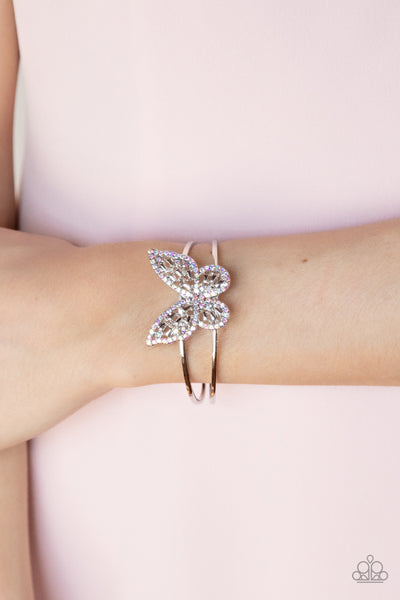 BUTTERFLY BELLA - MULTI IRIDESCENT SILVER CUFF BRACELET - PAPARAZZI