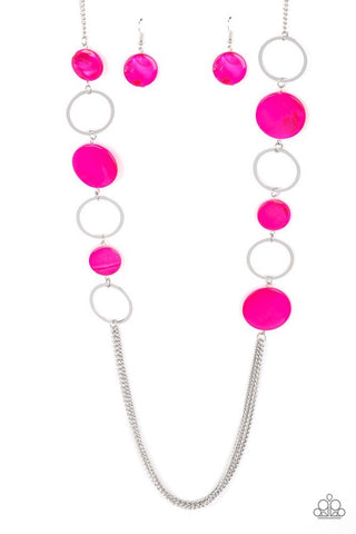 BEACH HUB - PINK SHELL DISC SILVER CIRCLE NECKLACE - PAPARAZZI