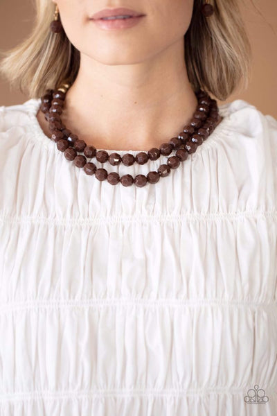 GRECO GETAWAY - BROWN AND GOLD LAYERED NECKLACE - PAPARAZZI