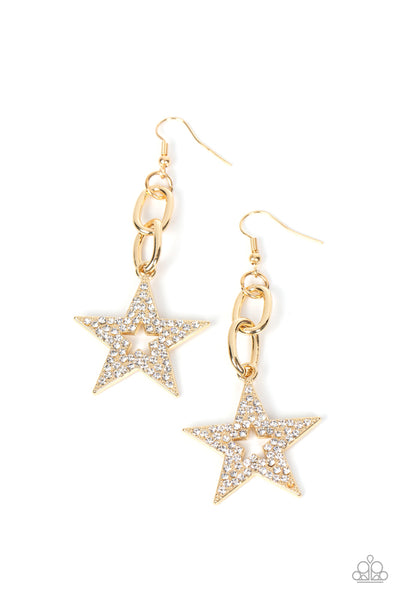 COSMIC CELEBRITY - GOLD STAR RHINESTONE EARRINGS - PAPARAZZI