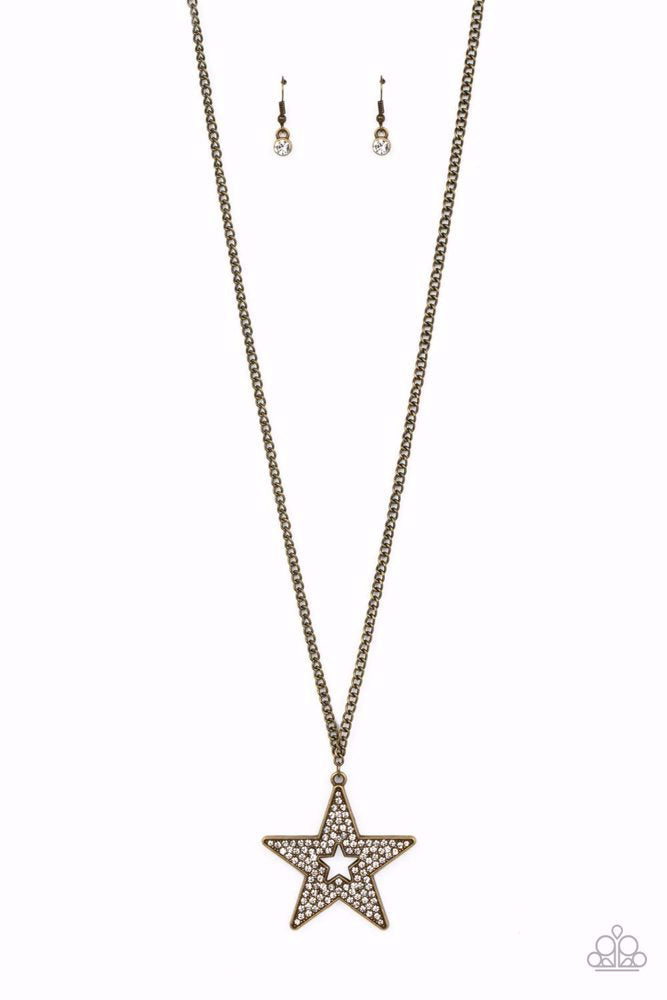 SUPERSTAR STYLIST - BRASS STAR WHITE RHINESTONE NECKLACE - PAPARAZZI