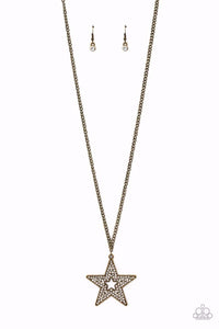 SUPERSTAR STYLIST - BRASS STAR WHITE RHINESTONE NECKLACE - PAPARAZZI