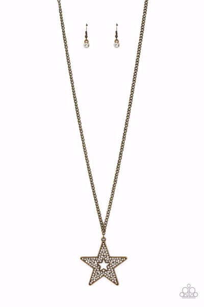 SUPERSTAR STYLIST - BRASS STAR WHITE RHINESTONE NECKLACE - PAPARAZZI