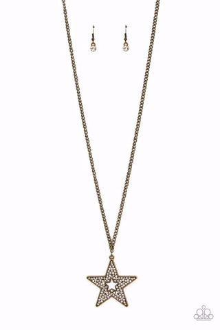 SUPERSTAR STYLIST - BRASS STAR WHITE RHINESTONE NECKLACE - PAPARAZZI
