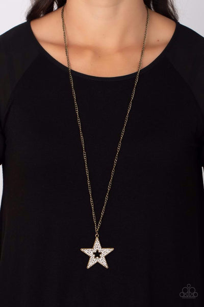 SUPERSTAR STYLIST - BRASS STAR WHITE RHINESTONE NECKLACE - PAPARAZZI