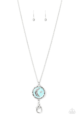 MILKY WAY WANDERER - BLUE MOON AND STAR SILVER LANYARD NECKLACE - PAPARAZZI