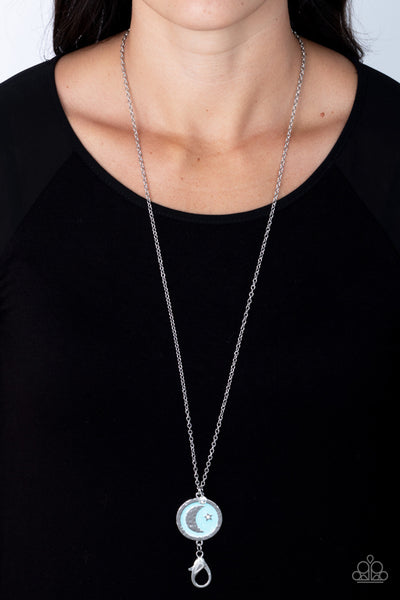 MILKY WAY WANDERER - BLUE MOON AND STAR SILVER LANYARD NECKLACE - PAPARAZZI