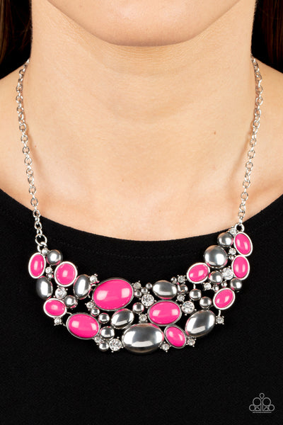 CONTEMPORARY CALAMITY - PINK AND SILVER BEAD NECKLACE - PAPARAZZI