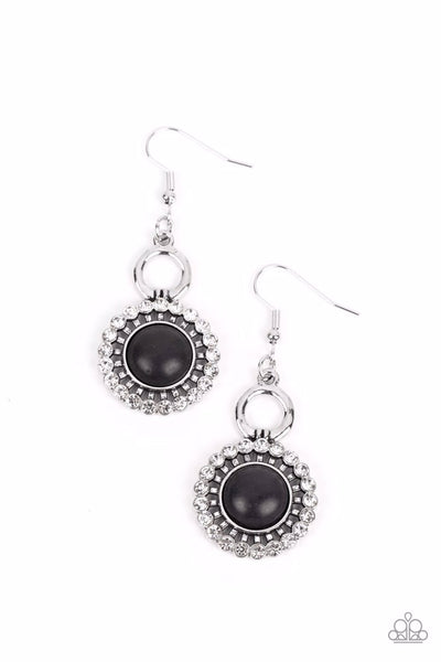 MOJAVE MOGUL - BLACK STONE WHITE RHINESTONE SILVER EARRINGS - PAPARAZZI