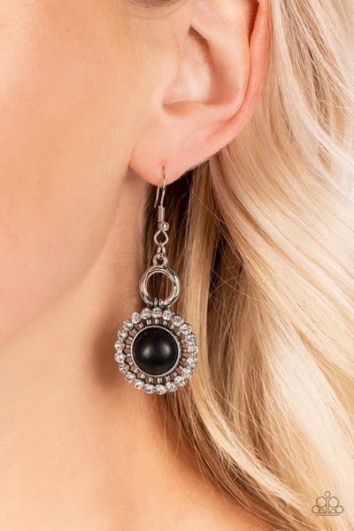 MOJAVE MOGUL - BLACK STONE WHITE RHINESTONE SILVER EARRINGS - PAPARAZZI