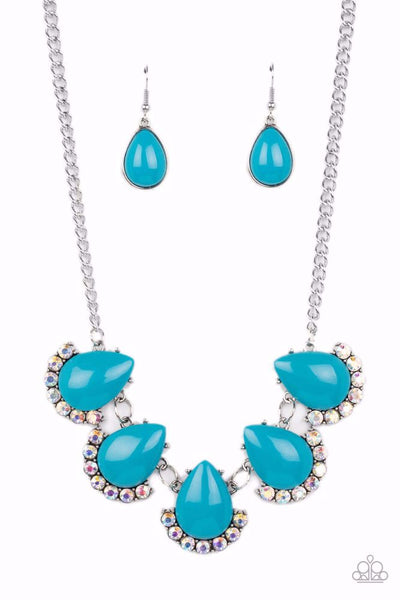 ETHEREAL EXAGGERATIONS - BLUE BEAD IRIDESCENT RHINESTONE SILVER NECKLACE - PAPARAZZI