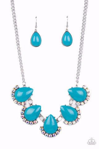 ETHEREAL EXAGGERATIONS - BLUE BEAD IRIDESCENT RHINESTONE SILVER NECKLACE - PAPARAZZI