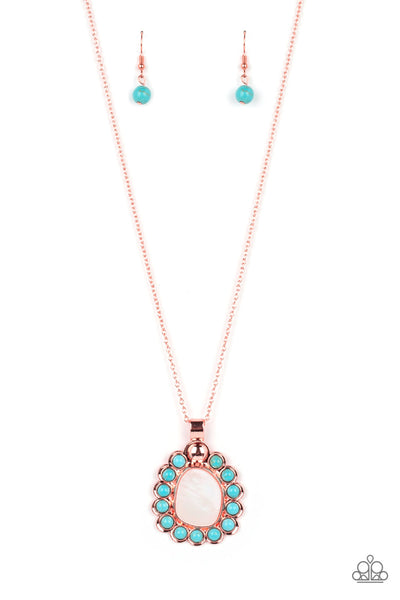 SAHARA SEA - COPPER WHITE SHELL TURQUOISE STONE NECKALCE - PAPARAZZI 2022 CONVENTION EXCLUSIVES
