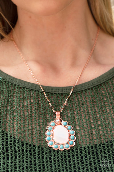 SAHARA SEA - COPPER WHITE SHELL TURQUOISE STONE NECKALCE - PAPARAZZI 2022 CONVENTION EXCLUSIVES