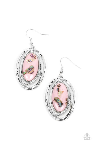 OCEAN FLOOR ORACLE - PINK SHELL-LIKE IRIDESCENT FLECK SILVER EARRINGS - PAPARAZZI