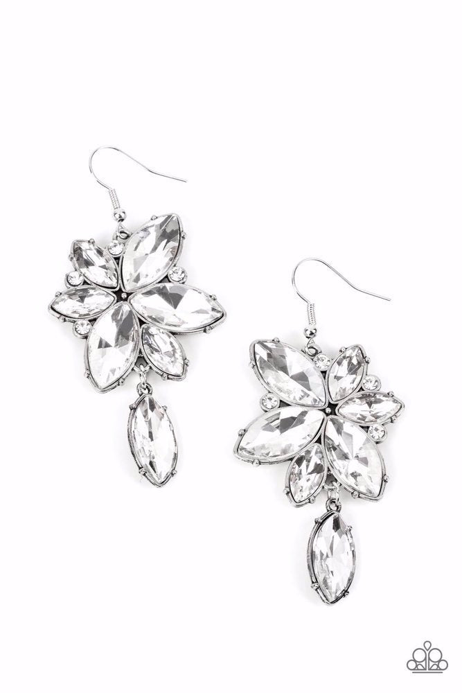 RADIANT RETROSPECTION - WHITE GEM RHINESTONE EARRINGS - PAPARAZZI