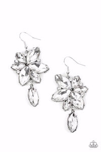 RADIANT RETROSPECTION - WHITE GEM RHINESTONE EARRINGS - PAPARAZZI