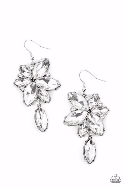 RADIANT RETROSPECTION - WHITE GEM RHINESTONE EARRINGS - PAPARAZZI