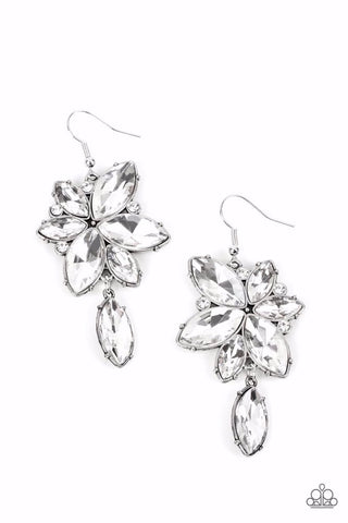RADIANT RETROSPECTION - WHITE GEM RHINESTONE EARRINGS - PAPARAZZI