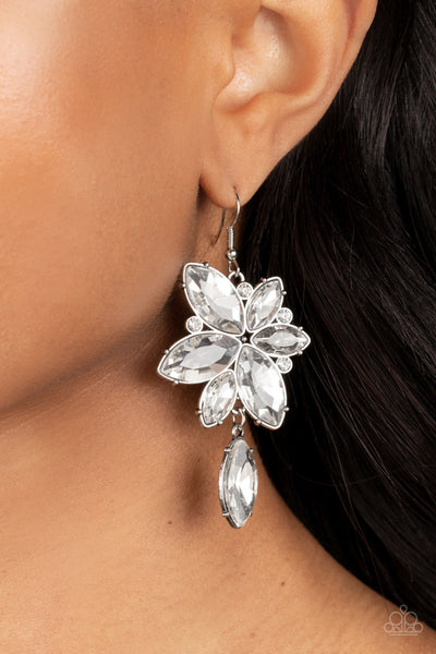 RADIANT RETROSPECTION - WHITE GEM RHINESTONE EARRINGS - PAPARAZZI