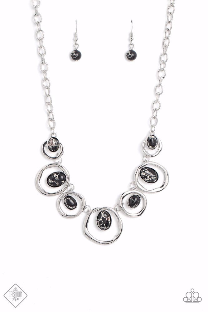 MARBLE MEDLEY - BLACK STONE SILVER NECKLACE - PAPARAZZI FASHION FIX DECEMBER 2022