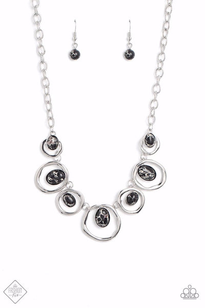 MARBLE MEDLEY - BLACK STONE SILVER NECKLACE - PAPARAZZI FASHION FIX DECEMBER 2022