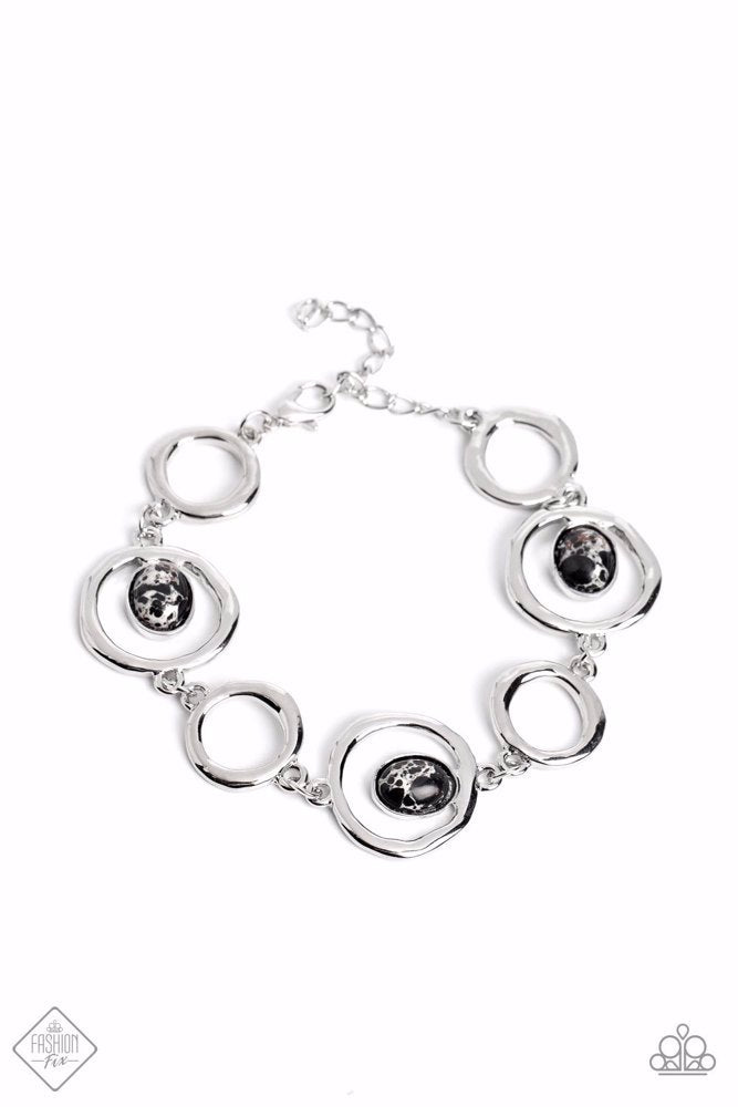 MARBLE MYRIAD - BLACK STONE SILVER BRACELET - PAPARAZZI FASHION FIX DECEMBER 2022