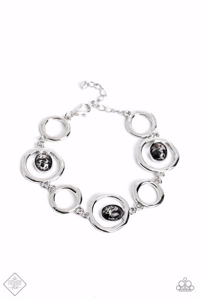 MARBLE MYRIAD - BLACK STONE SILVER BRACELET - PAPARAZZI FASHION FIX DECEMBER 2022