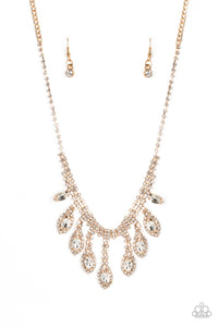 REIGNING ROMANCE - GOLD WHITE RHINESTONE NECKLACE - PAPARAZZI
